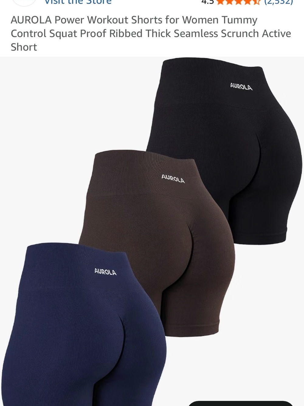 AUROLA Power Workout Shorts - Black, Brown, Navy (3-Pack) - Picture 4 of 4